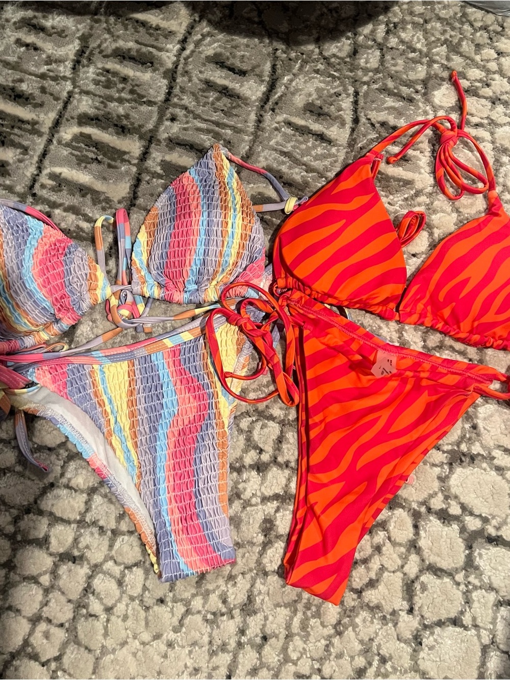 Red & Orange Zebra and Pastel Triangle Bikini sets